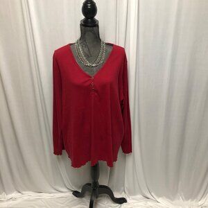 Fashion Bug Top Womens Size 30 - 32W 5X Red Long Sleeve V Neck Shirt